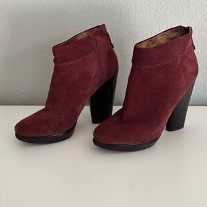 Modern Vintage Wine Red Suede Booties